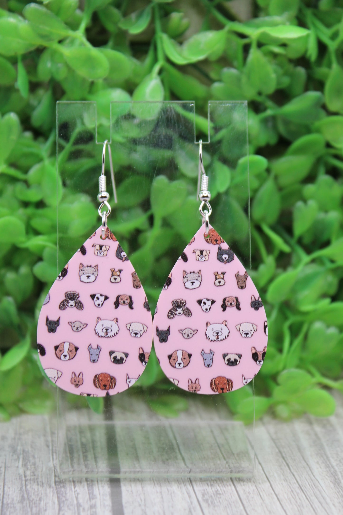Dogs Pink Teardrop Double-Sided Dangle Earrings