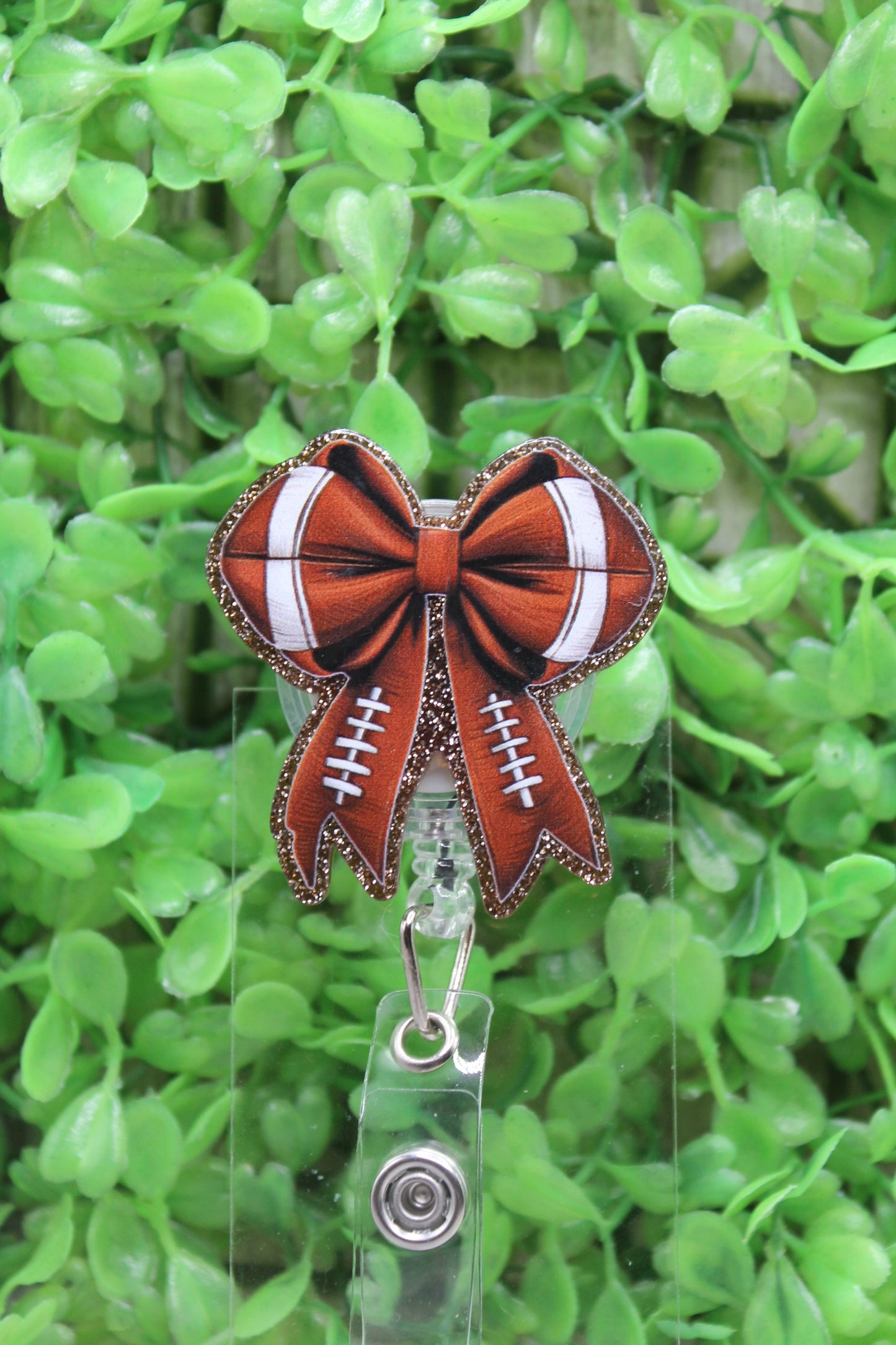 Fancy Football Bow Badge/ID Holder Reel