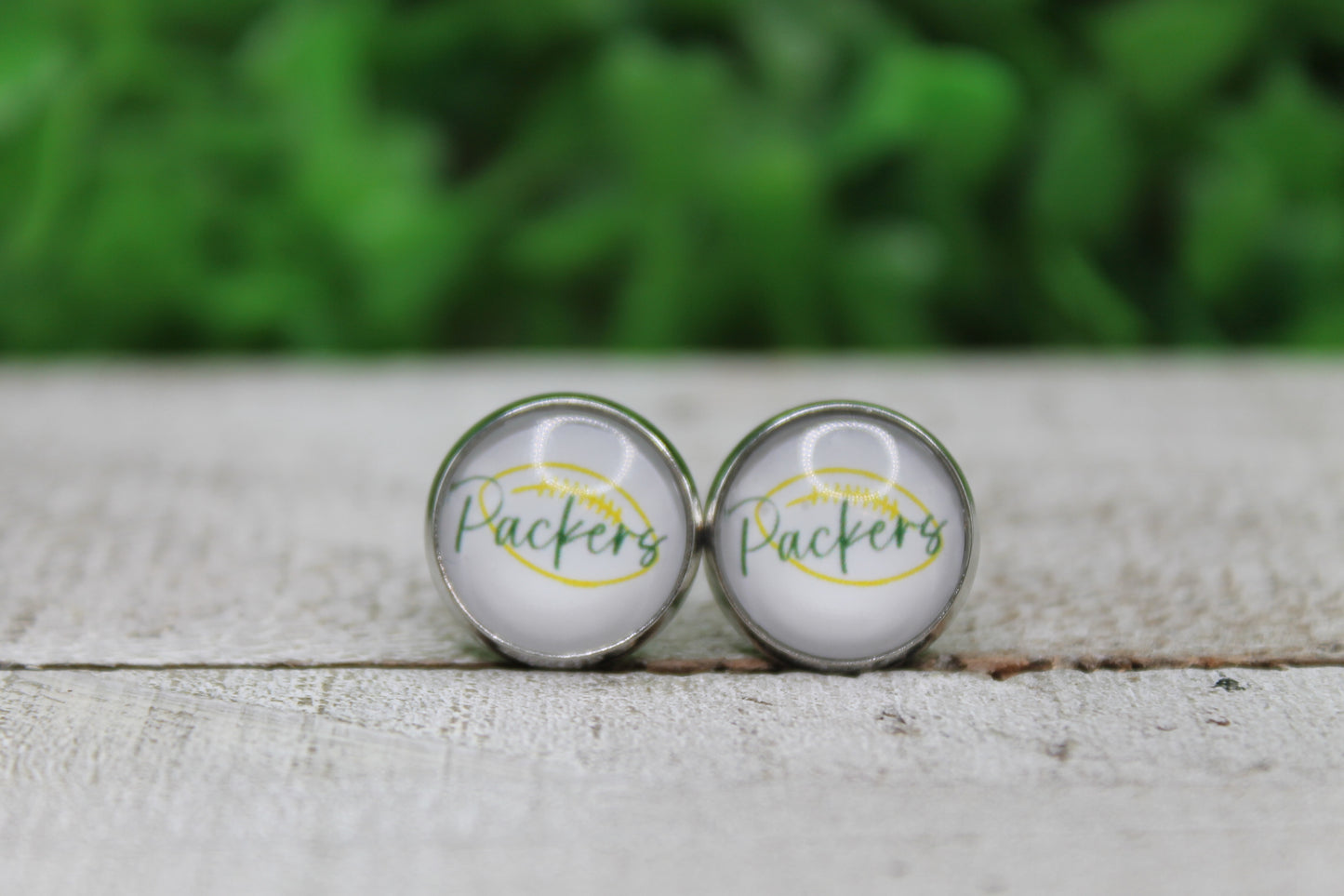 Packers Football Glass Stud Earrings
