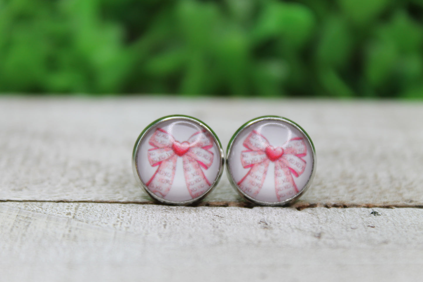 Valentine's Day Heart XOXO Bow Glass Stud Earrings