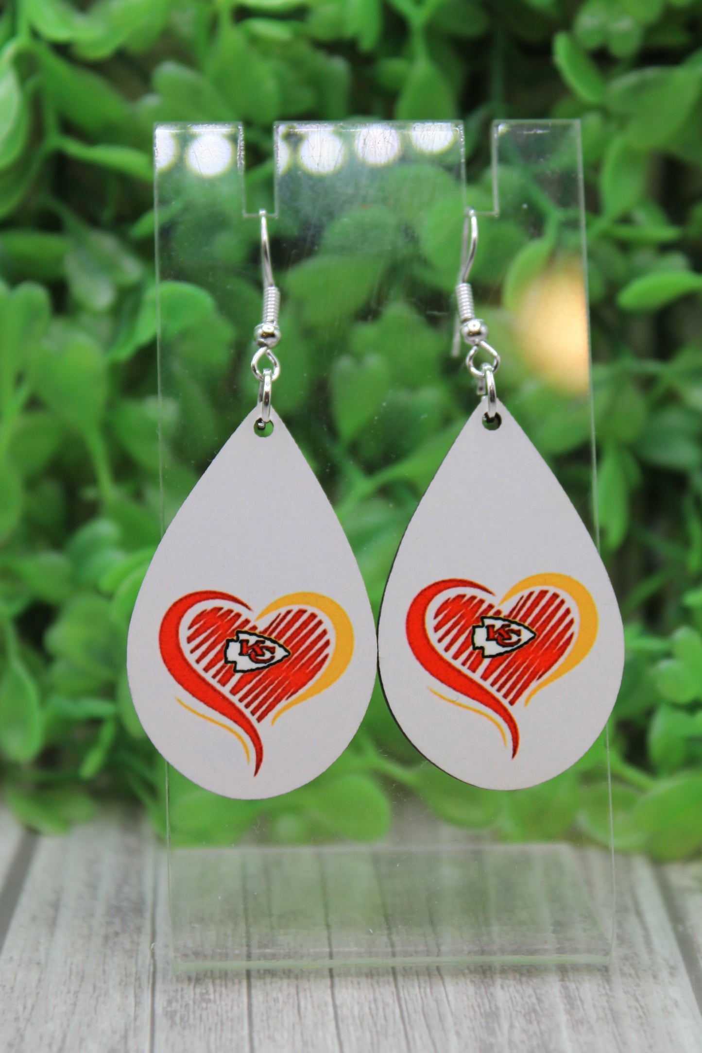 KC Chiefs Heart Teardrop Dangle Earrings