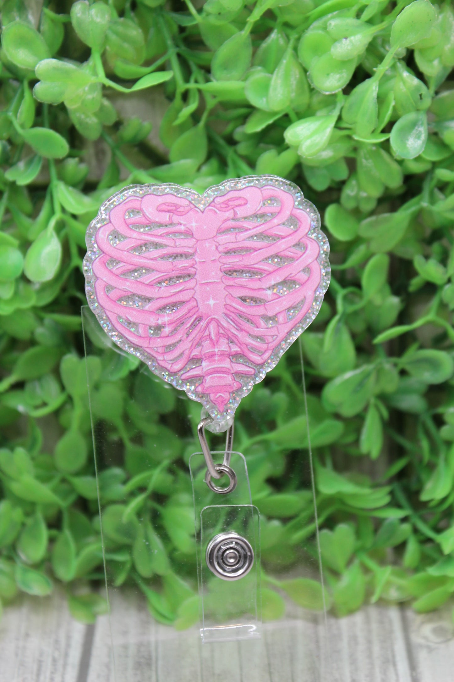 Pink Ribcage Heart Badge/ID Holder Reel