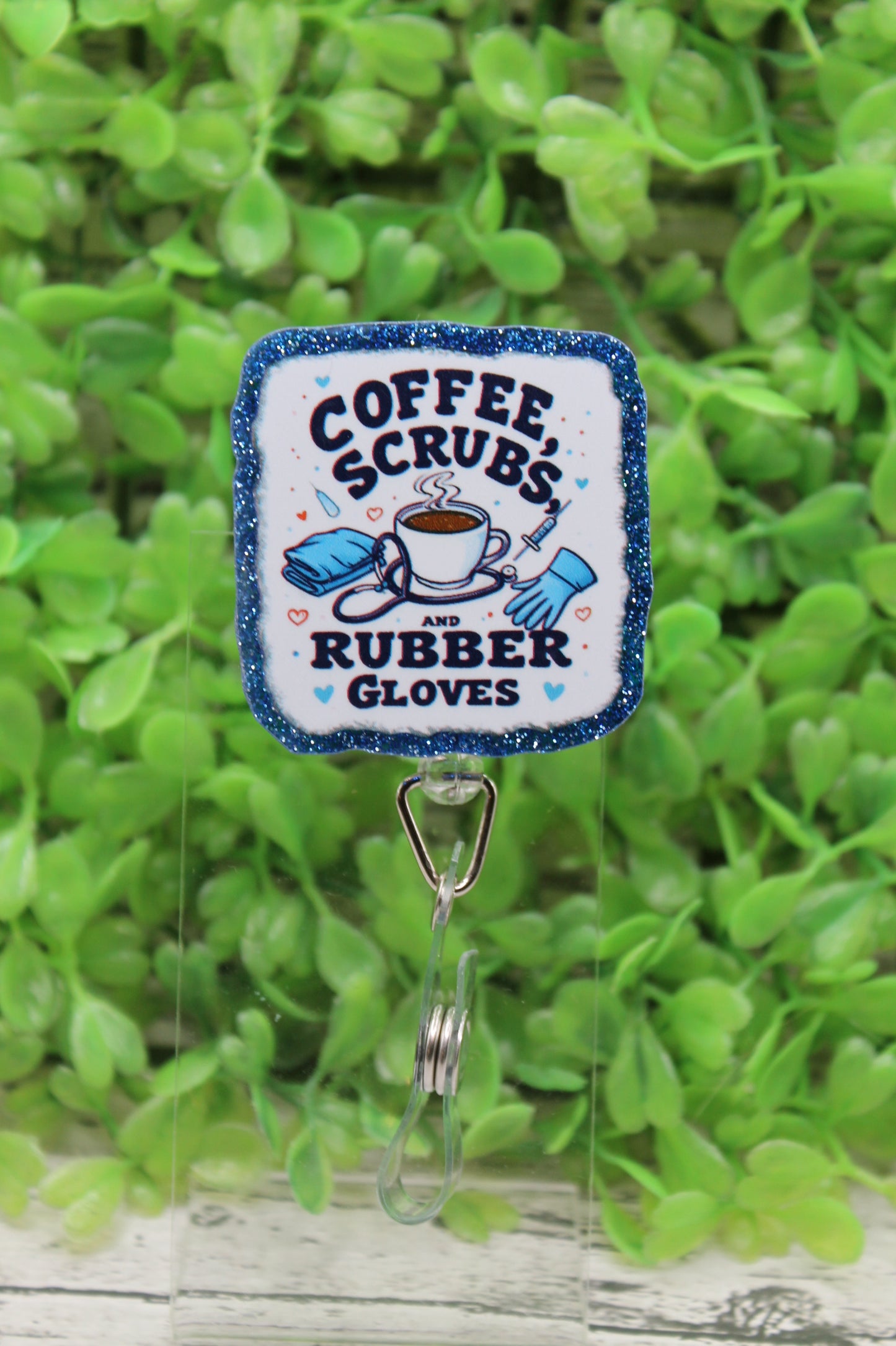 Coffee Scrubs Rubber Gloves Badge Reel