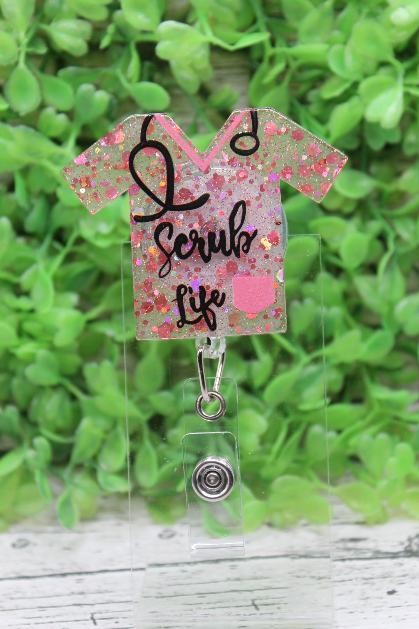 Scrub Life Lt Pink Confetti Badge Reel