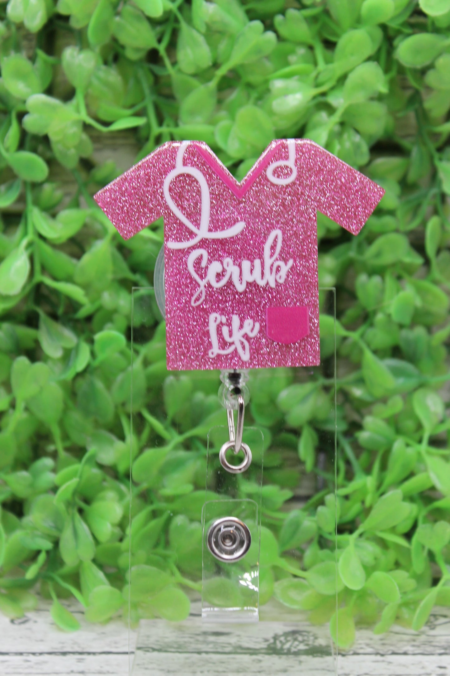 Scrub Life Pink Glitter Badge Reel