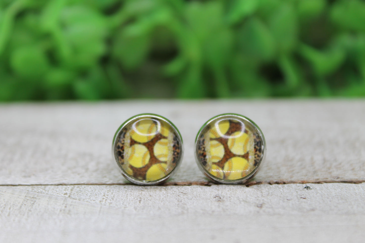 Softball Leopard Stud Earrings