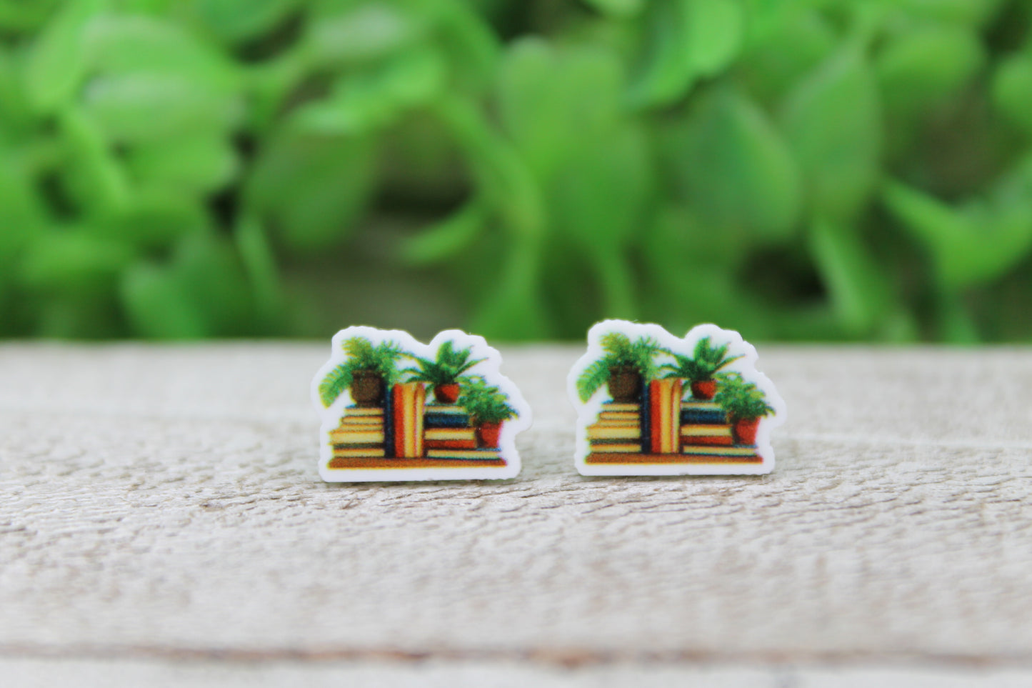 Books and Plants Stud Earrings