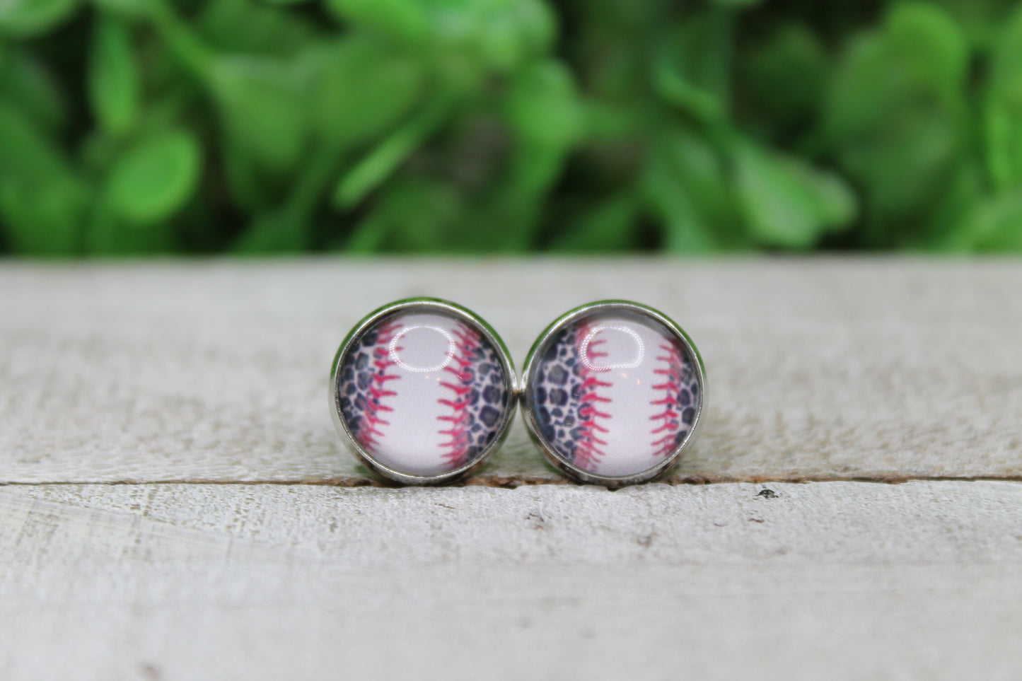 Leopard Baseball Glass Stud Earrings