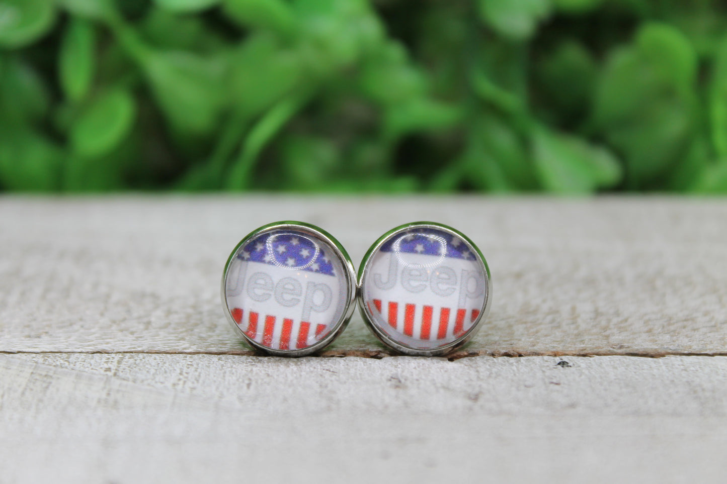 Patriotic Jeep Glass Stud Earrings