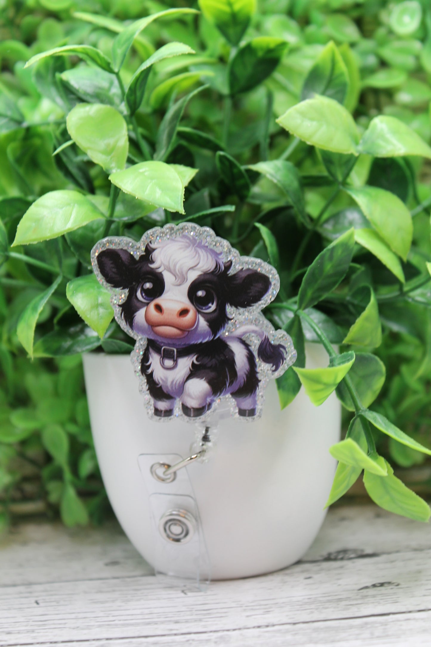 Black and White Cow Badge Reel