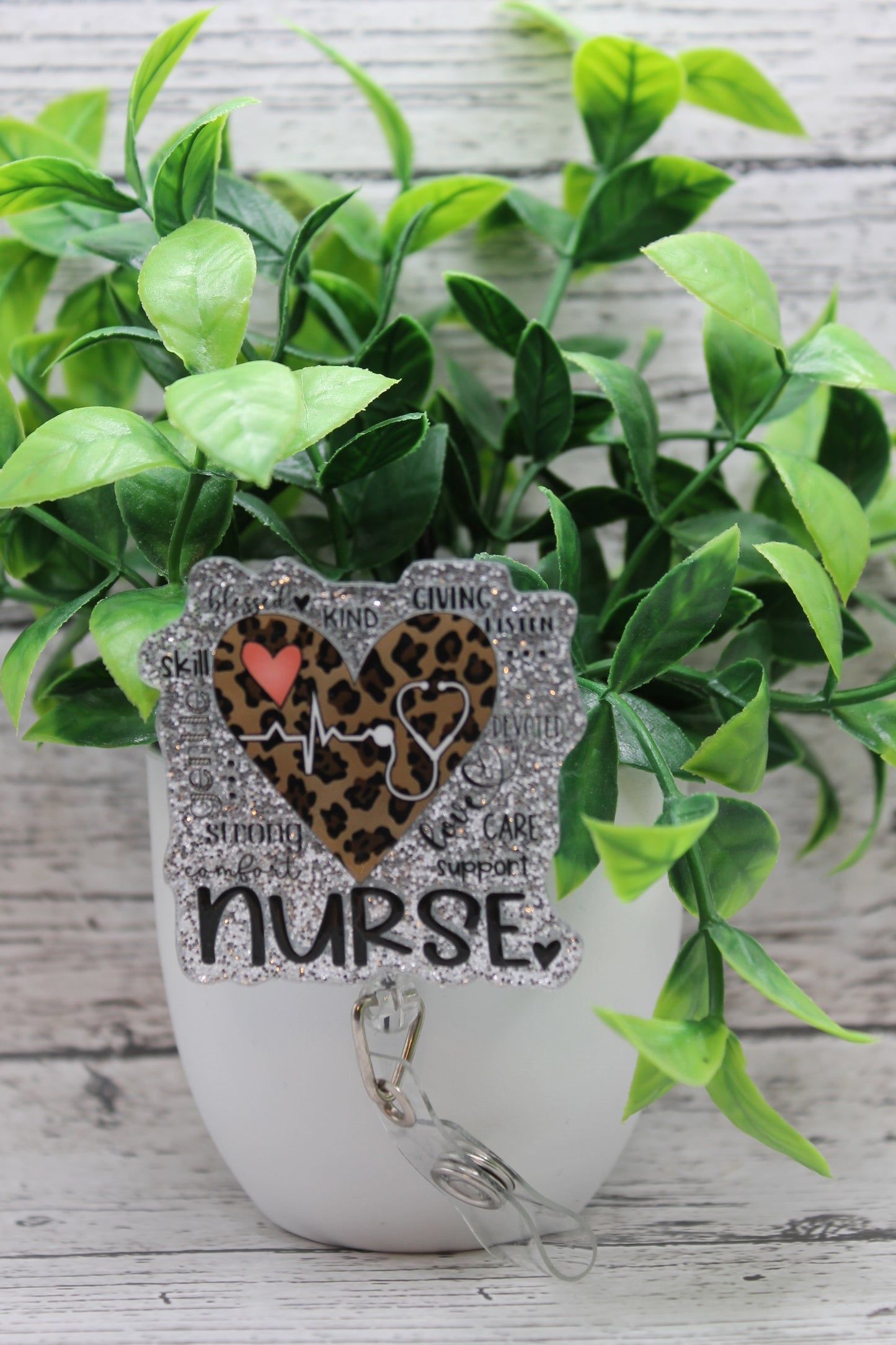 NURSE Leopard Heart Badge Reel