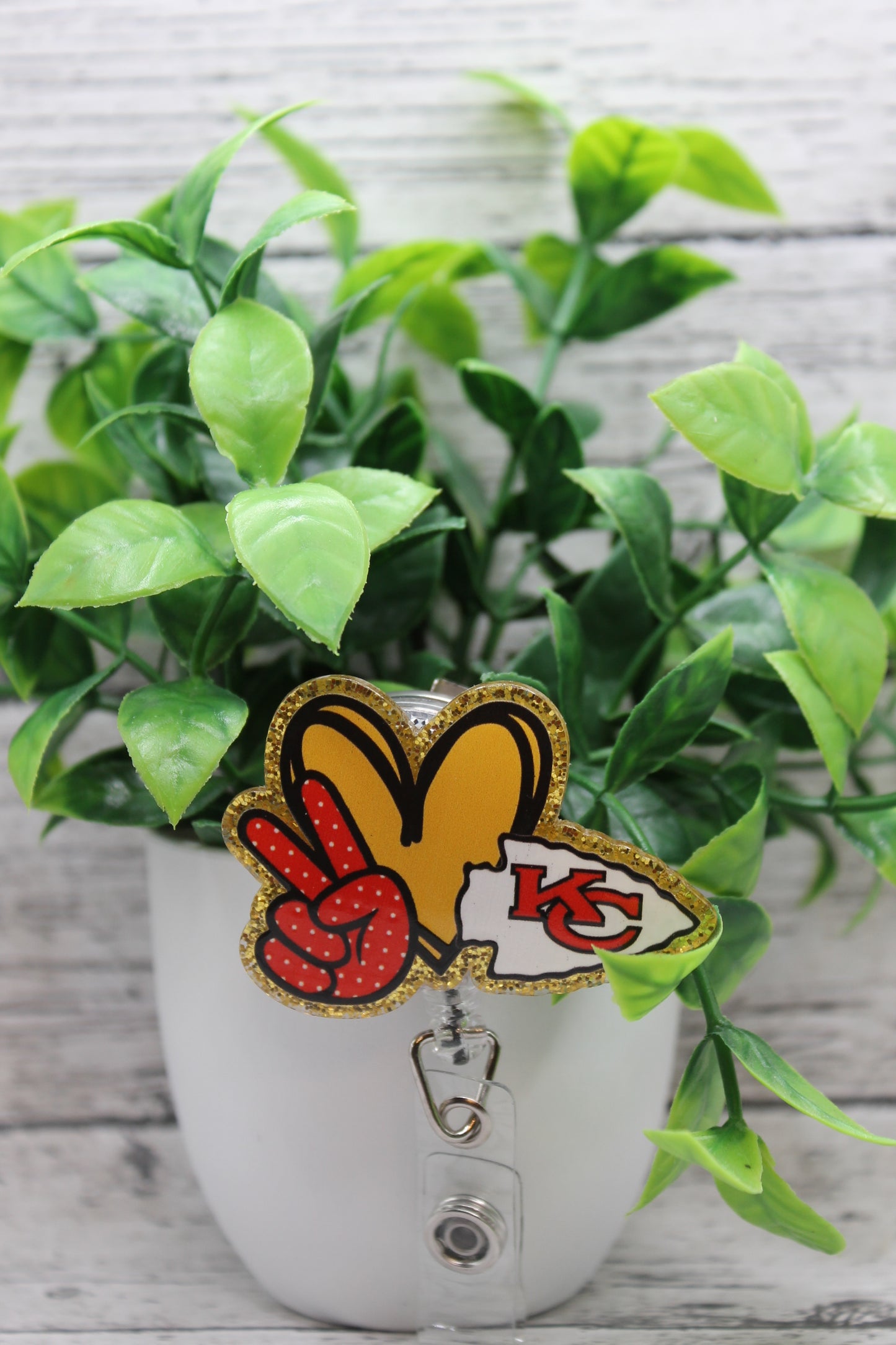 Peace Love KC Chiefs Football Badge Reel