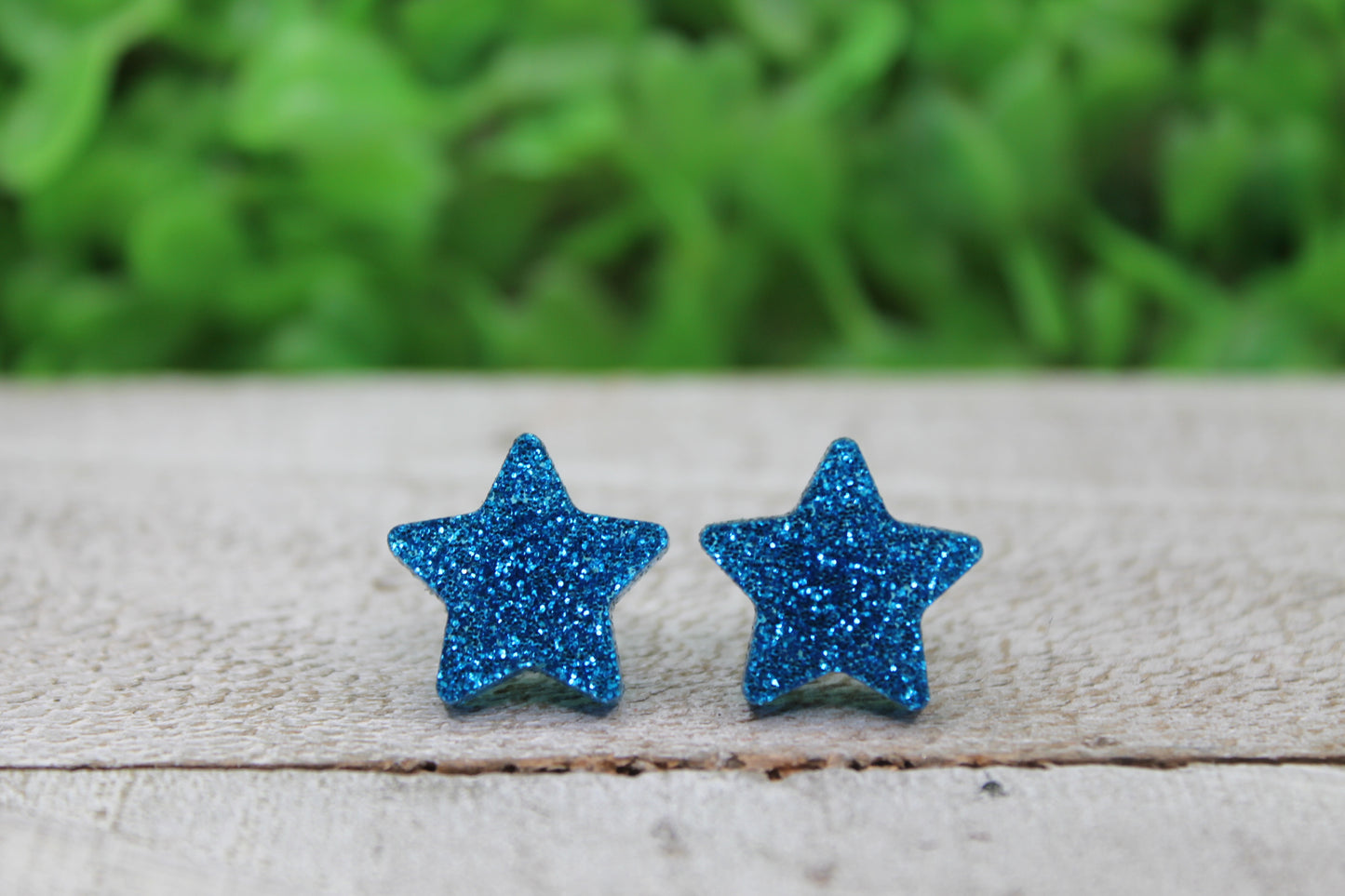 Blue Glitter Star Stud Earrings