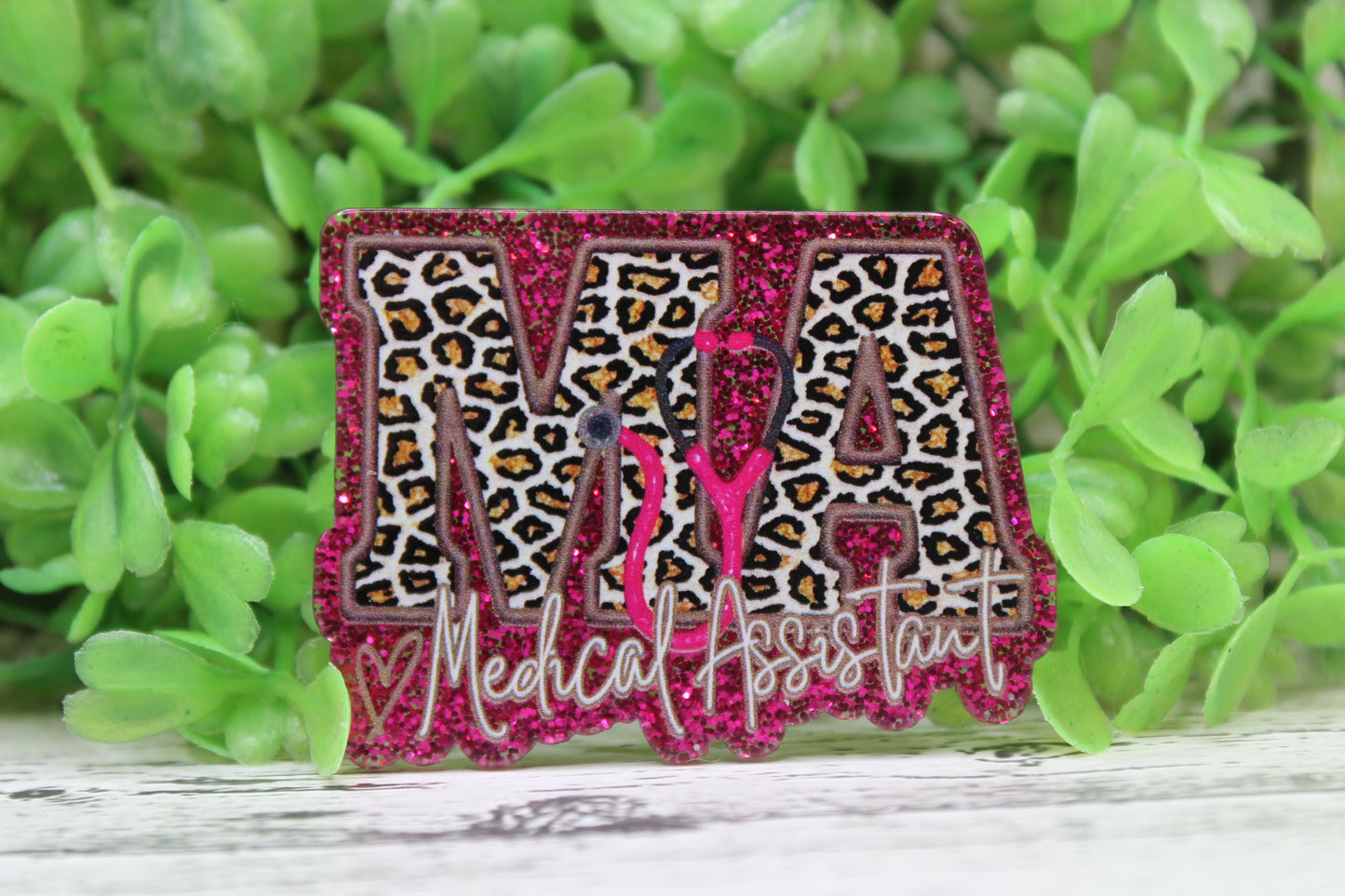 MA Medical Assistant Leopard on Pink Badge Reel