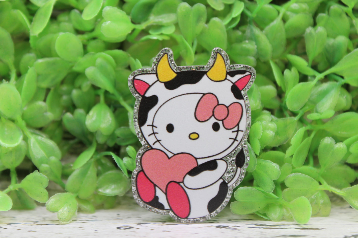 Cow Cat with Heart Badge Reel