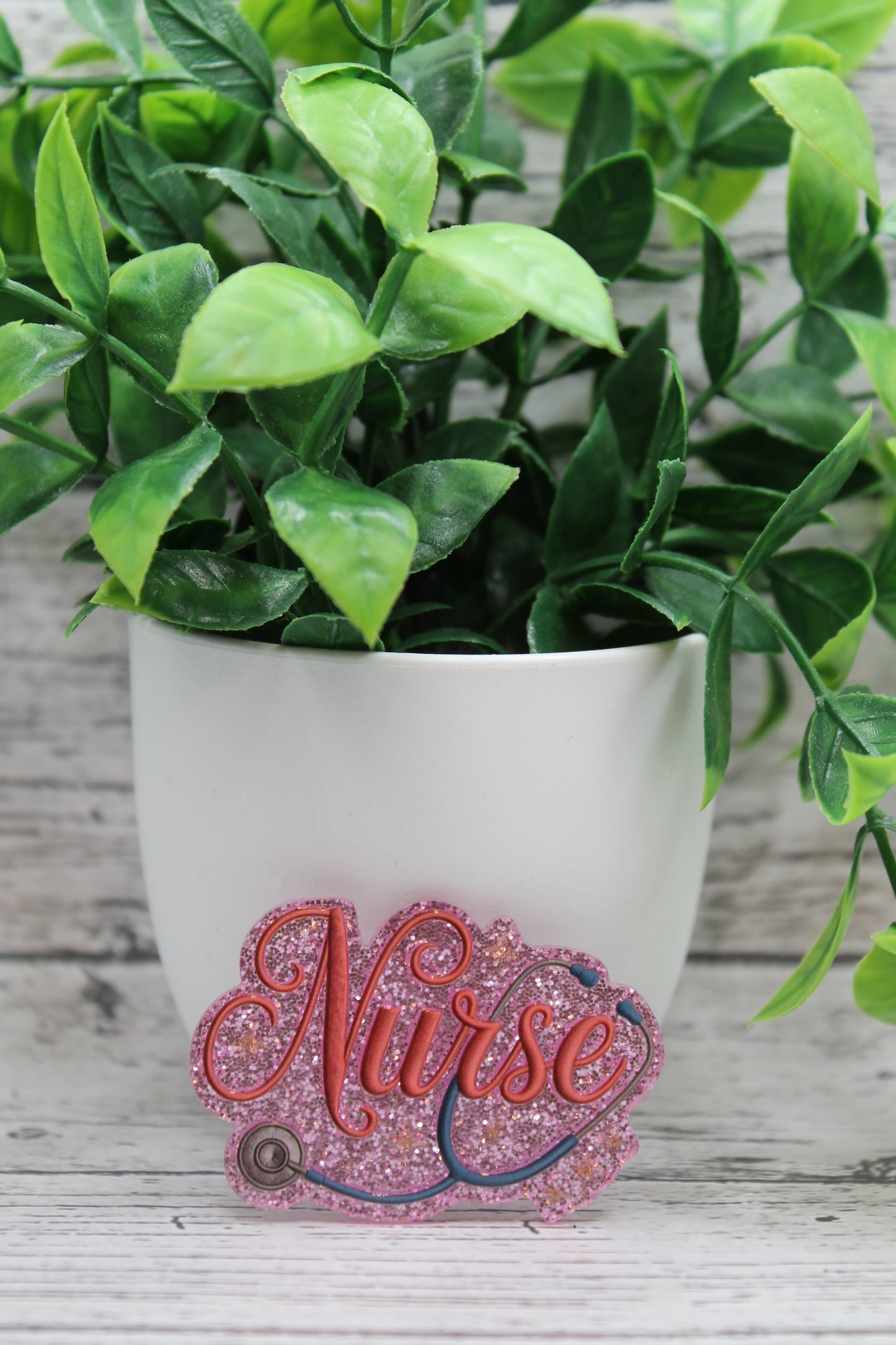 Nurse on Pink Glitter Badge Reel