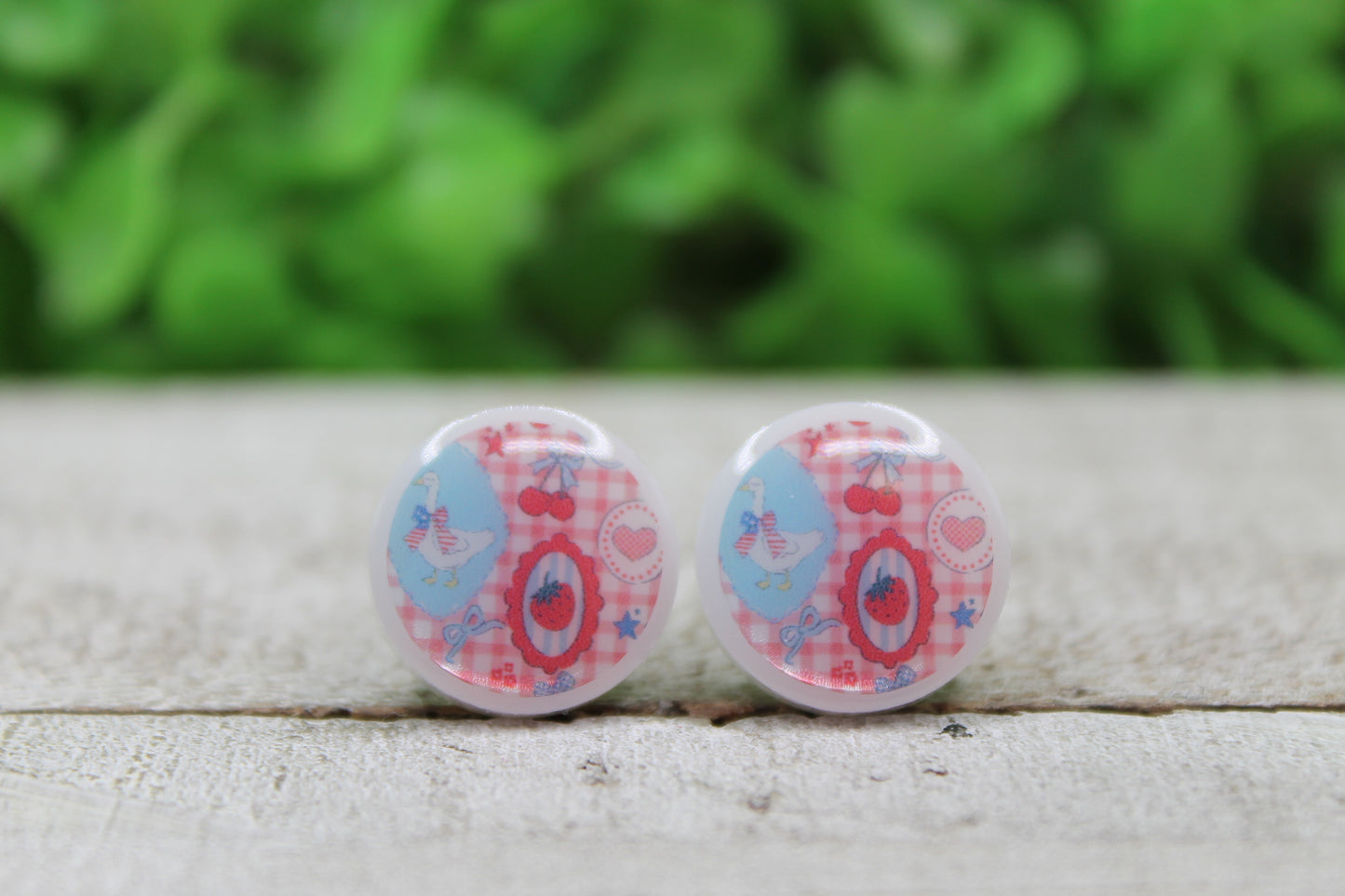 Patriotic Red Gingham Stud Earrings