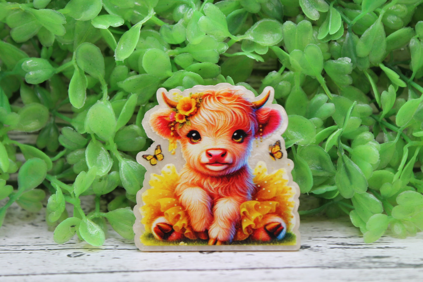 Yellow Tutu & Butterflies Highland Cow Badge Reel