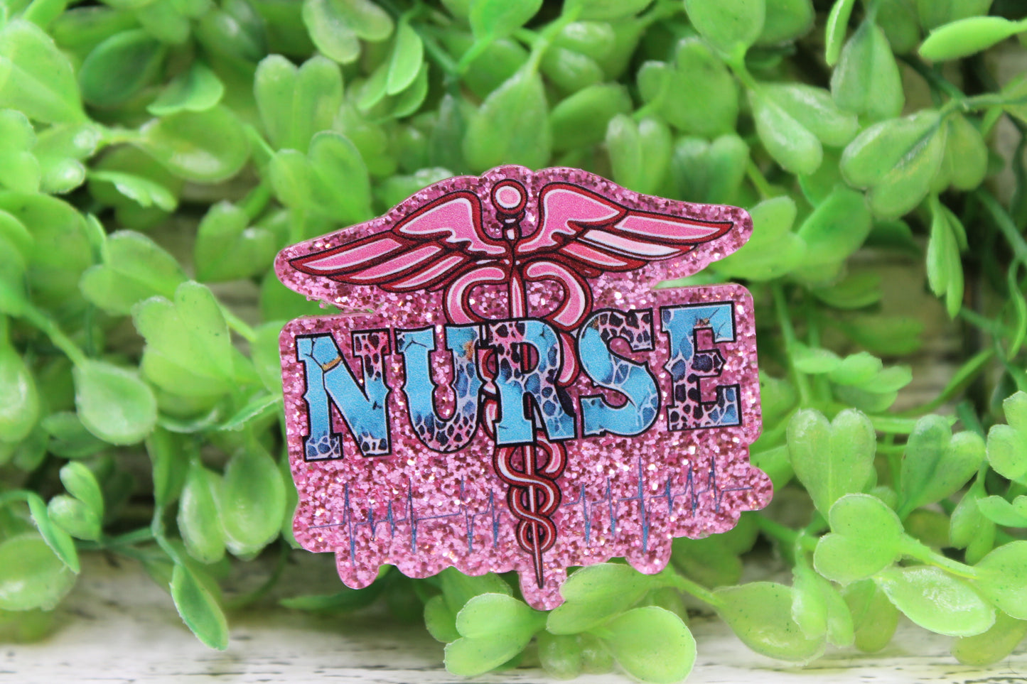 NURSE on Pink Glitter Badge Reel