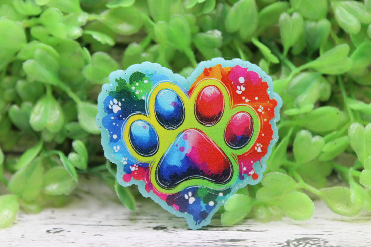 Tie Dye Paw Print Heart Badge Reel