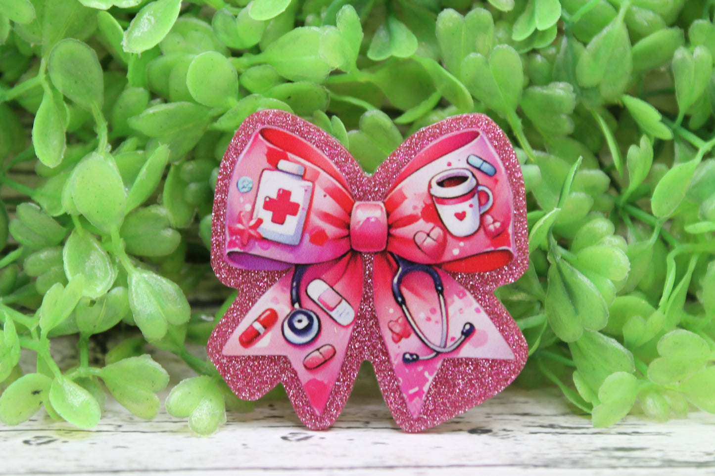Nurse Collage Pink Bow Badge Reel