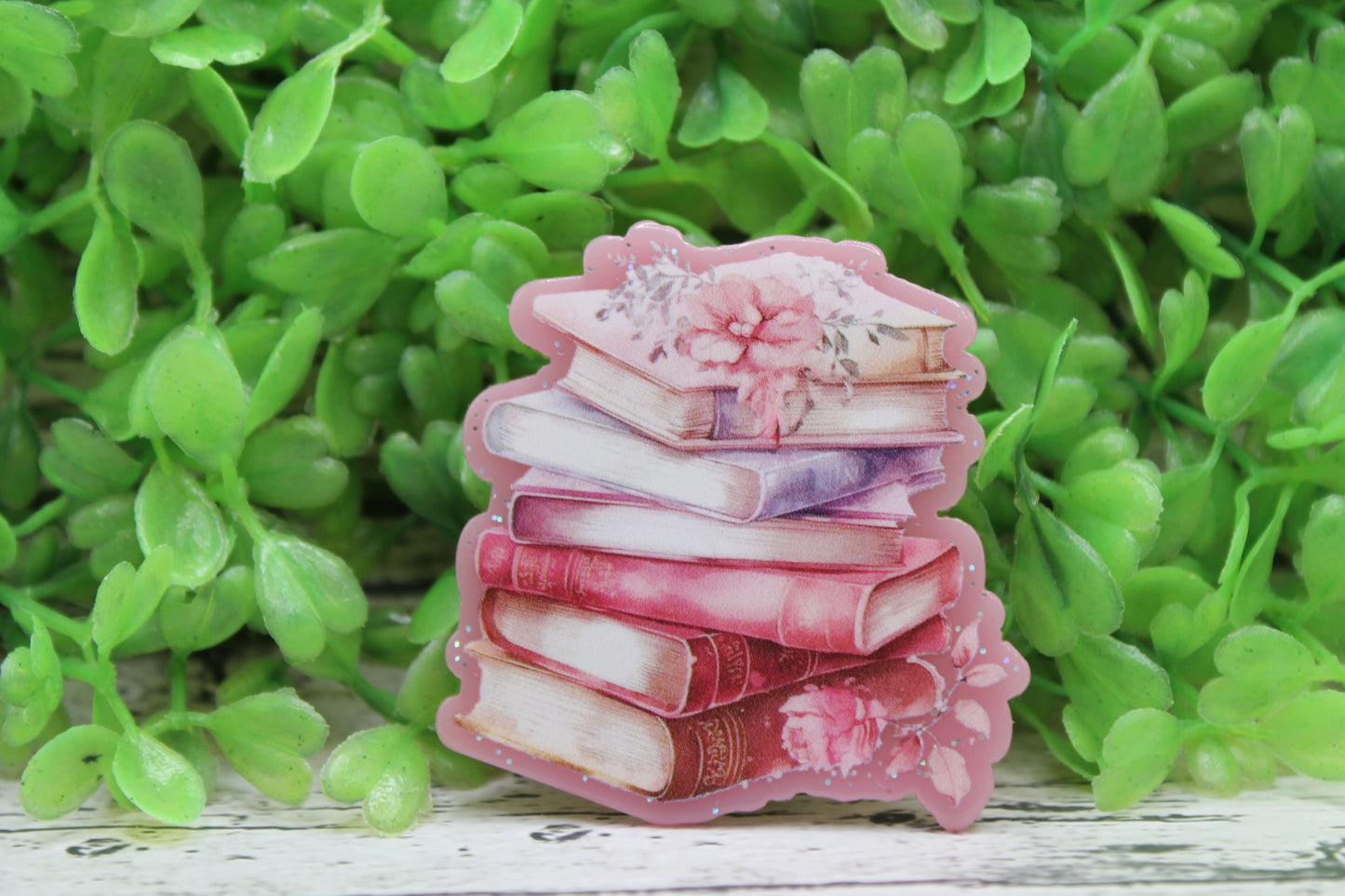 Floral Book Stack Badge Reel