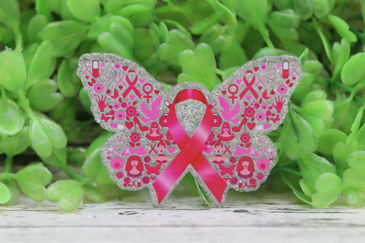 Breast Cancer Floral Butterfly Badge Reel