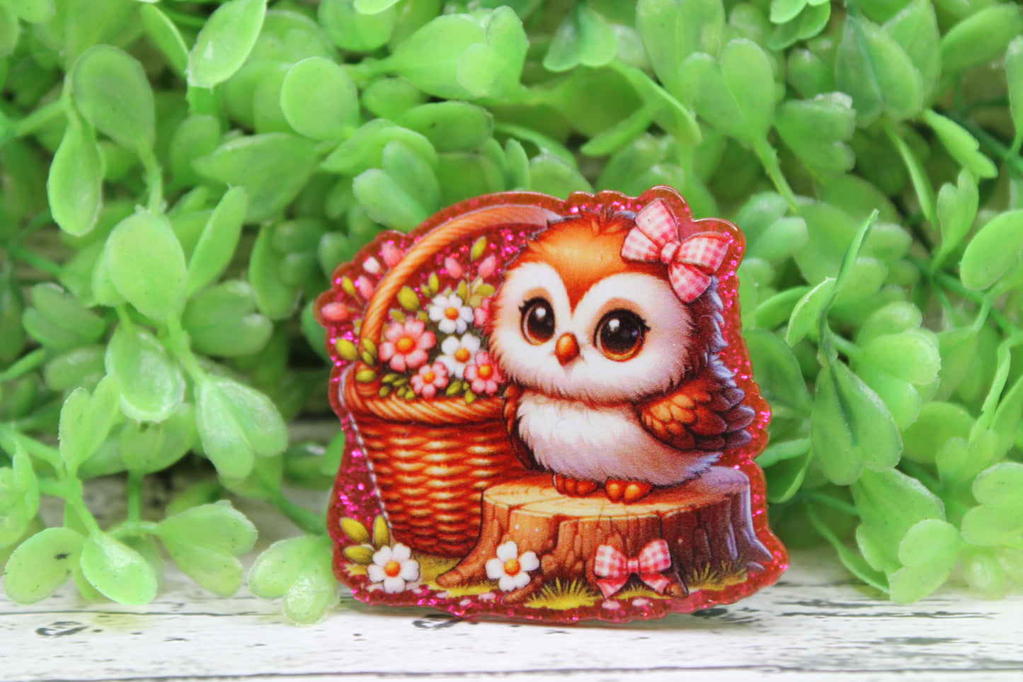 Cute Owl and Floral Basket Badge Reel