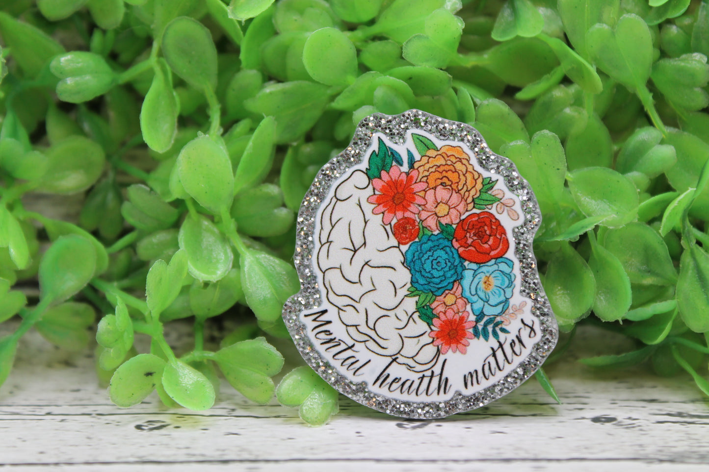 Mental Health Matters on Silver Glitter Badge Reel