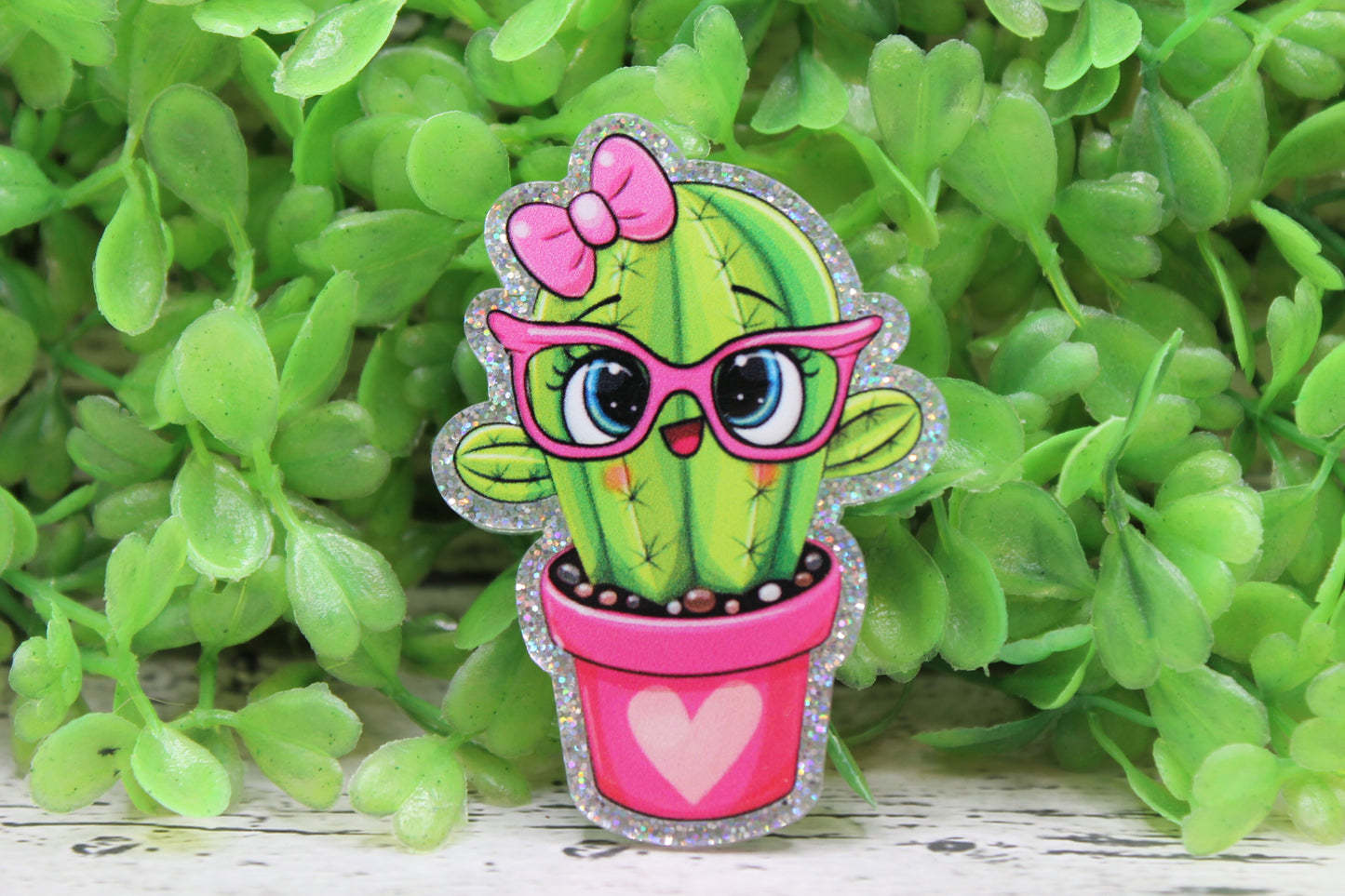 Cute Cactus with Glasses Badge Reel