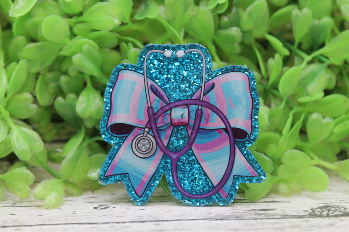 Pink & Blue Bow Stethoscope Badge Reel
