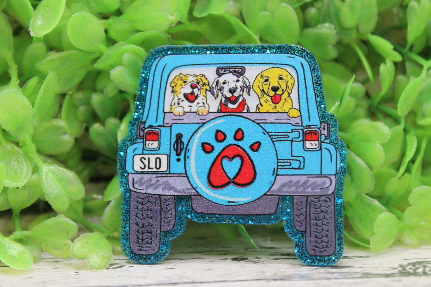 Dogs in Blue Jeep Badge Reel