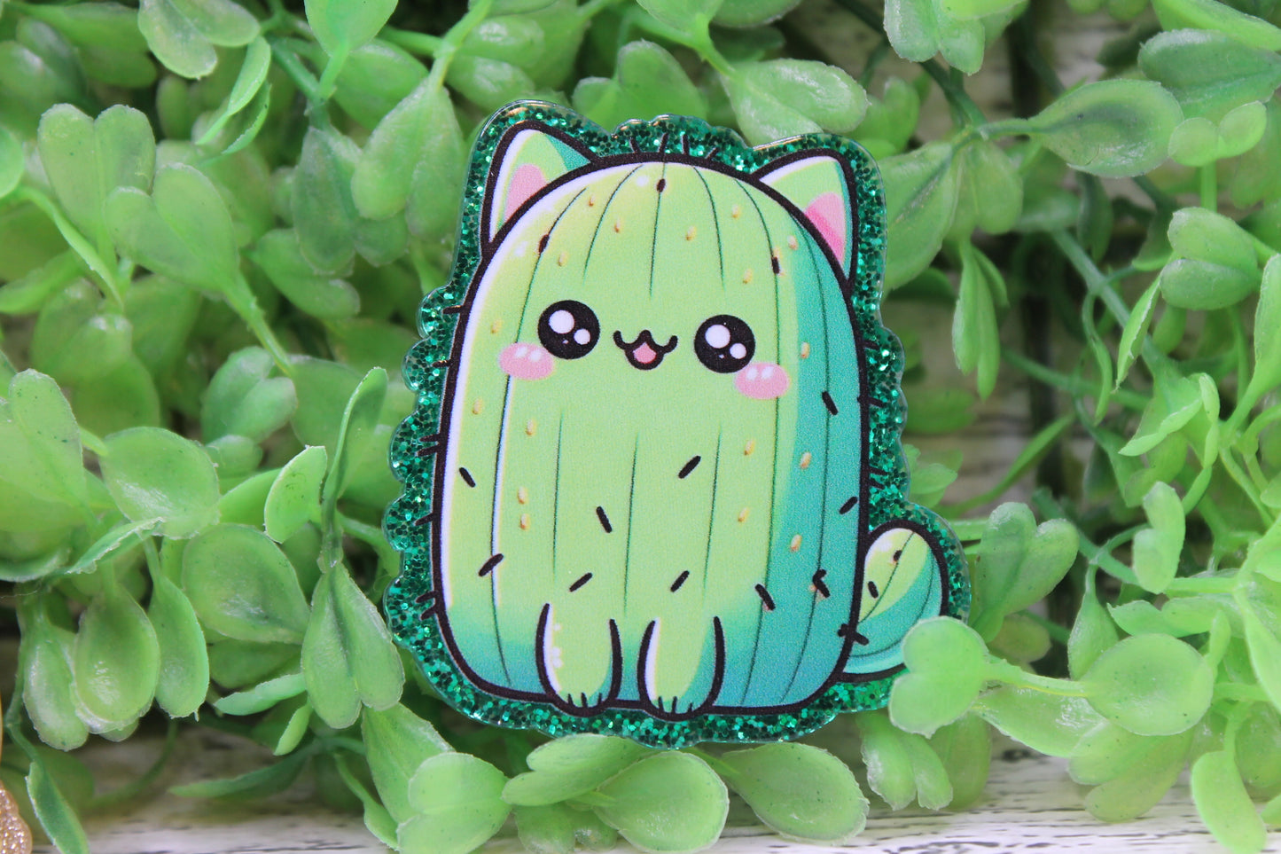 Cute Cactus Cat Badge Reel