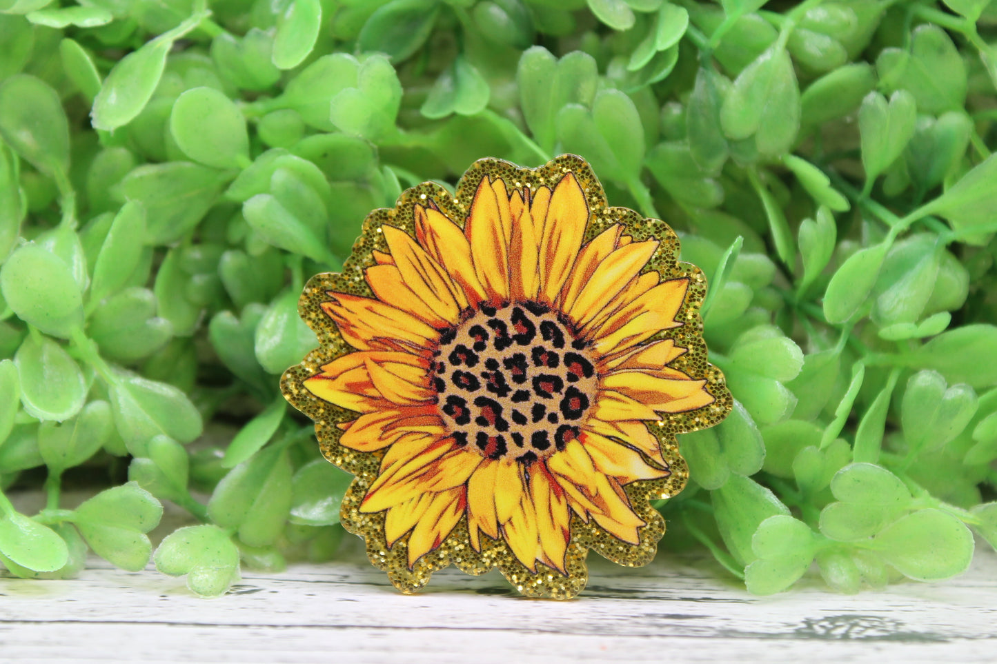 Sunflower with Leopard Center Badge Reel