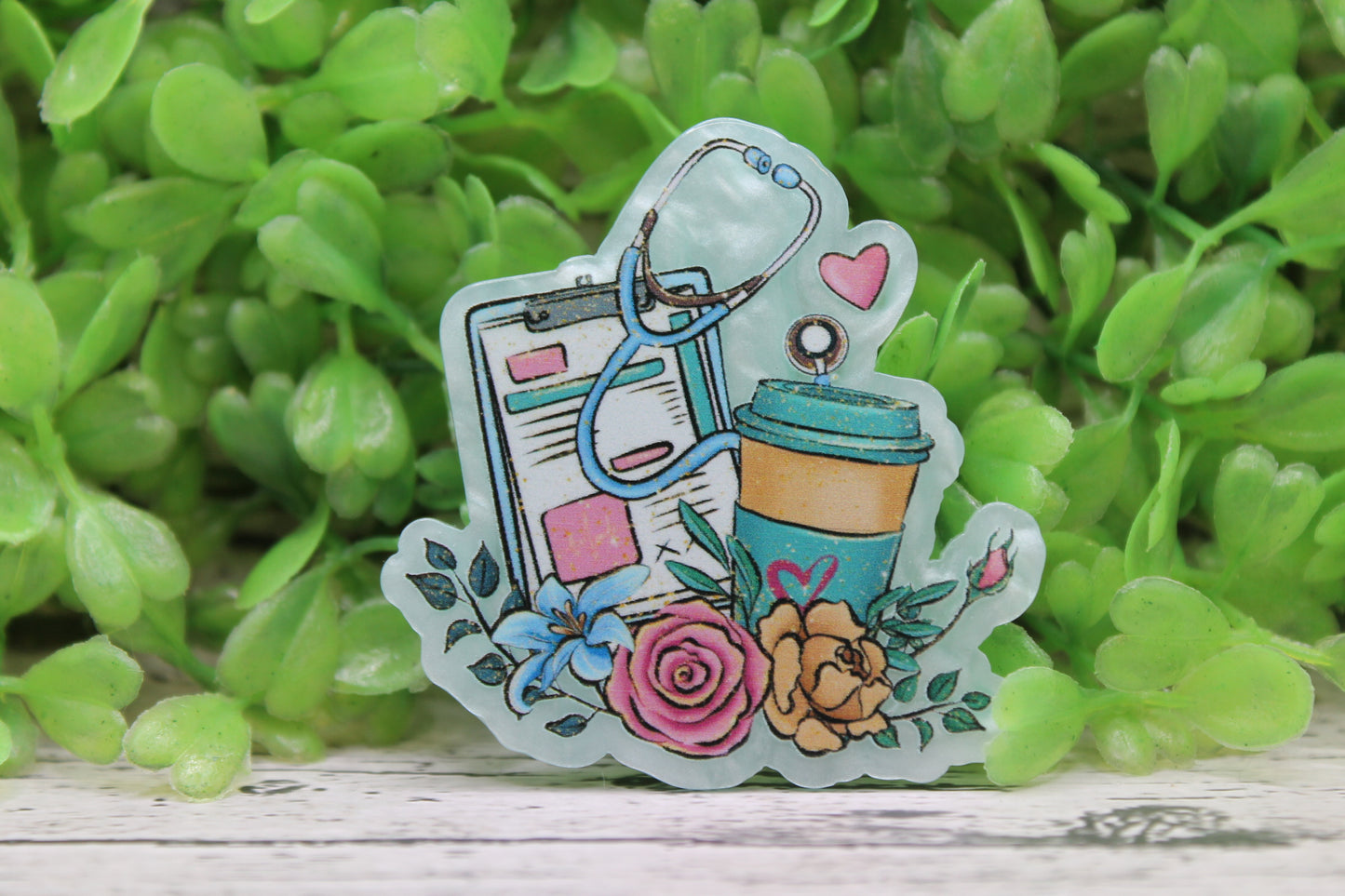 Clipboard, Coffee & Stethoscope Badge Reel