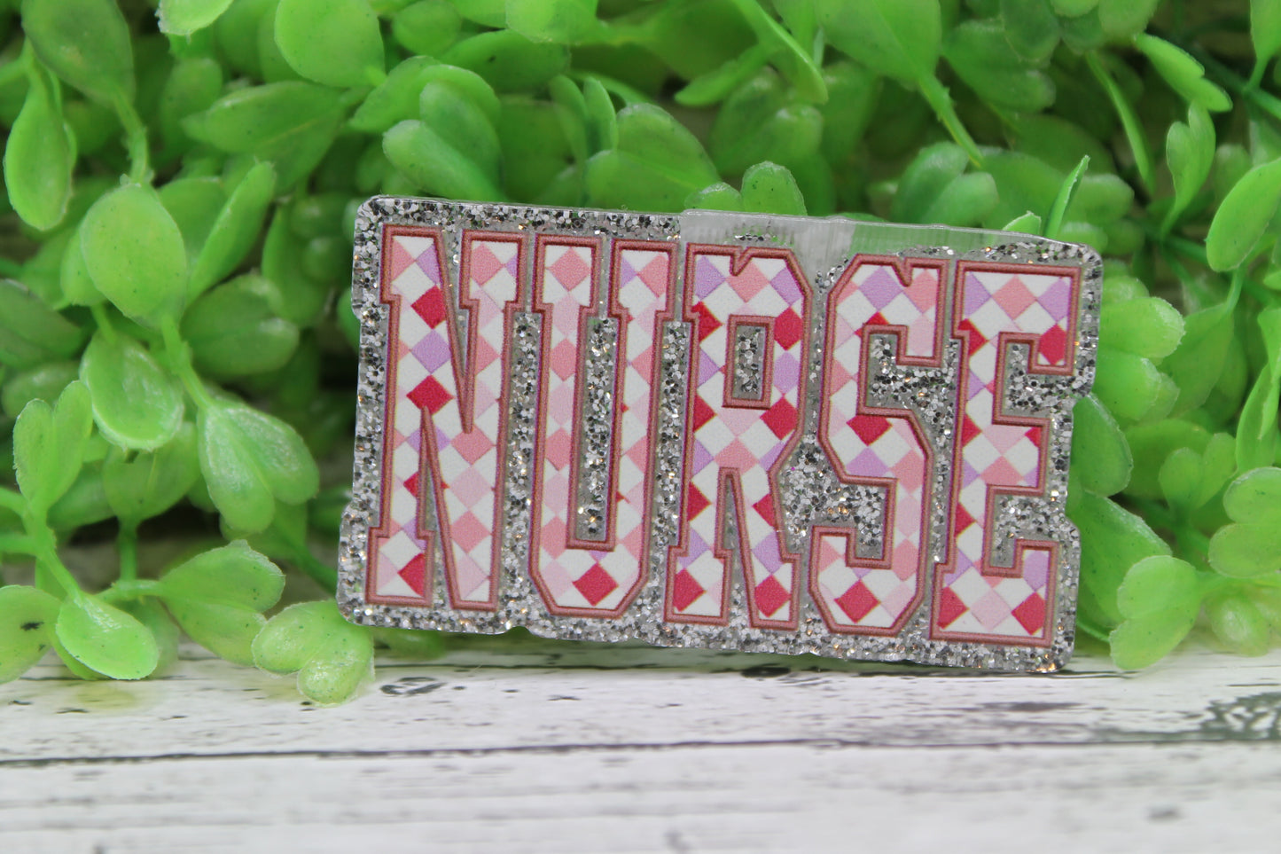 NURSE Pink and Red Diamonds Badge Reel