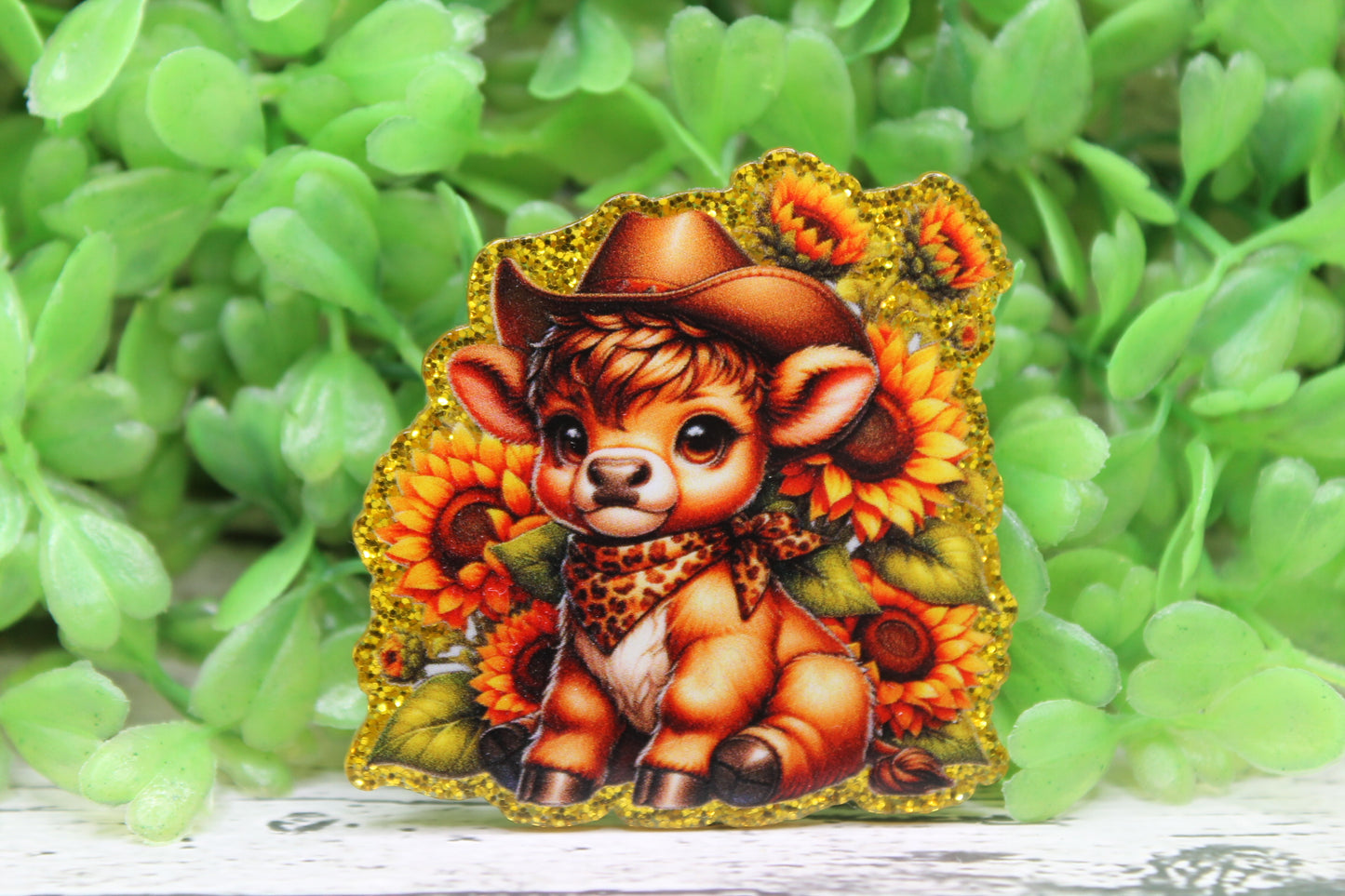 Cow with Cowboy Hat and Sunflowers Badge Reel