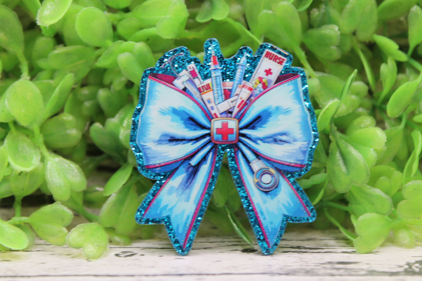 Blue Nurse Bow Badge Reel