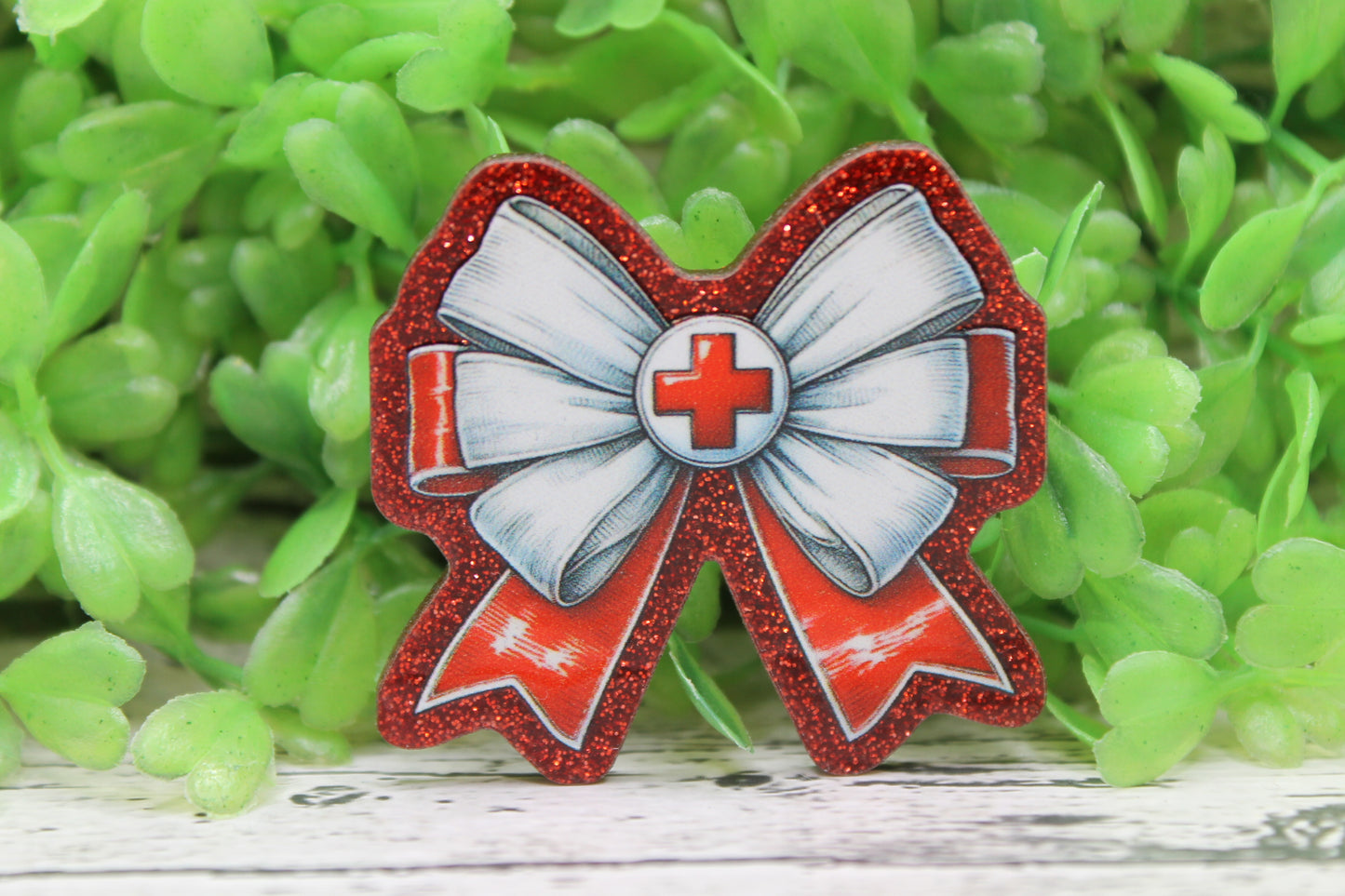 Red and White Medical Bow Badge Reel