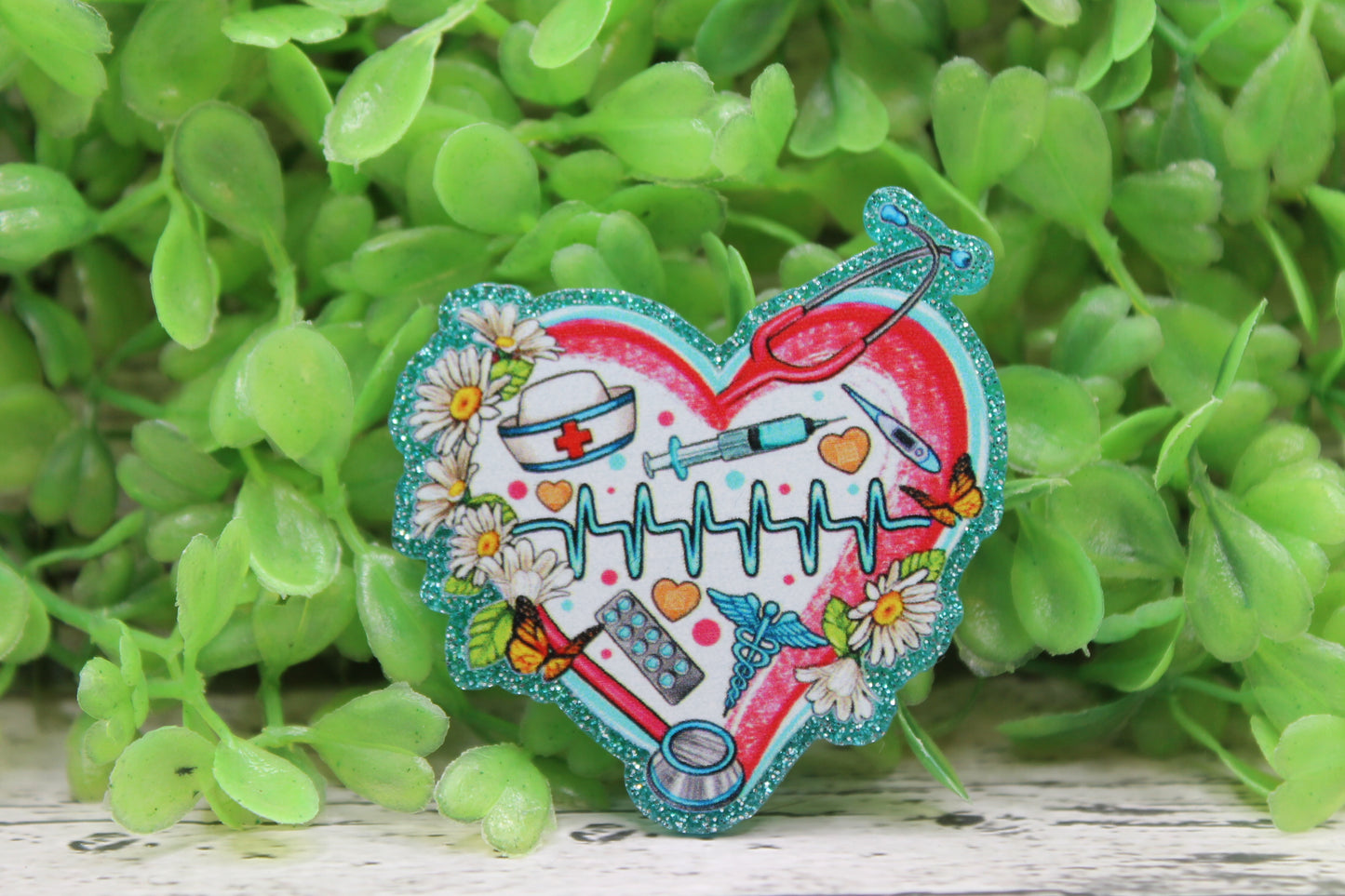 Nurse Collage Heart Badge Reel