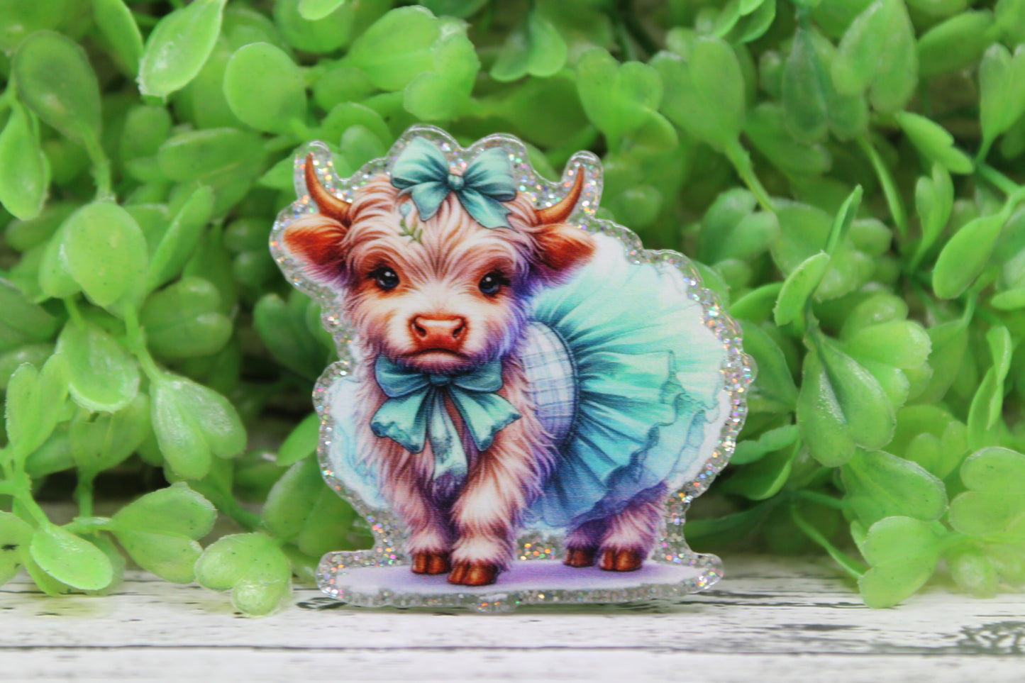 Highland Cow in Green Tutu Badge Reel