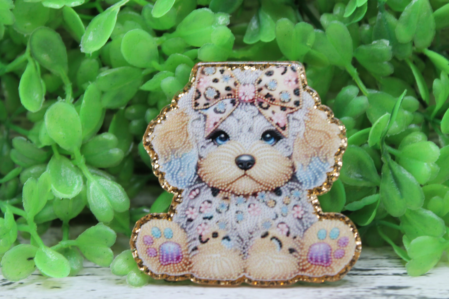 Cute Dog with Bow Badge Reel