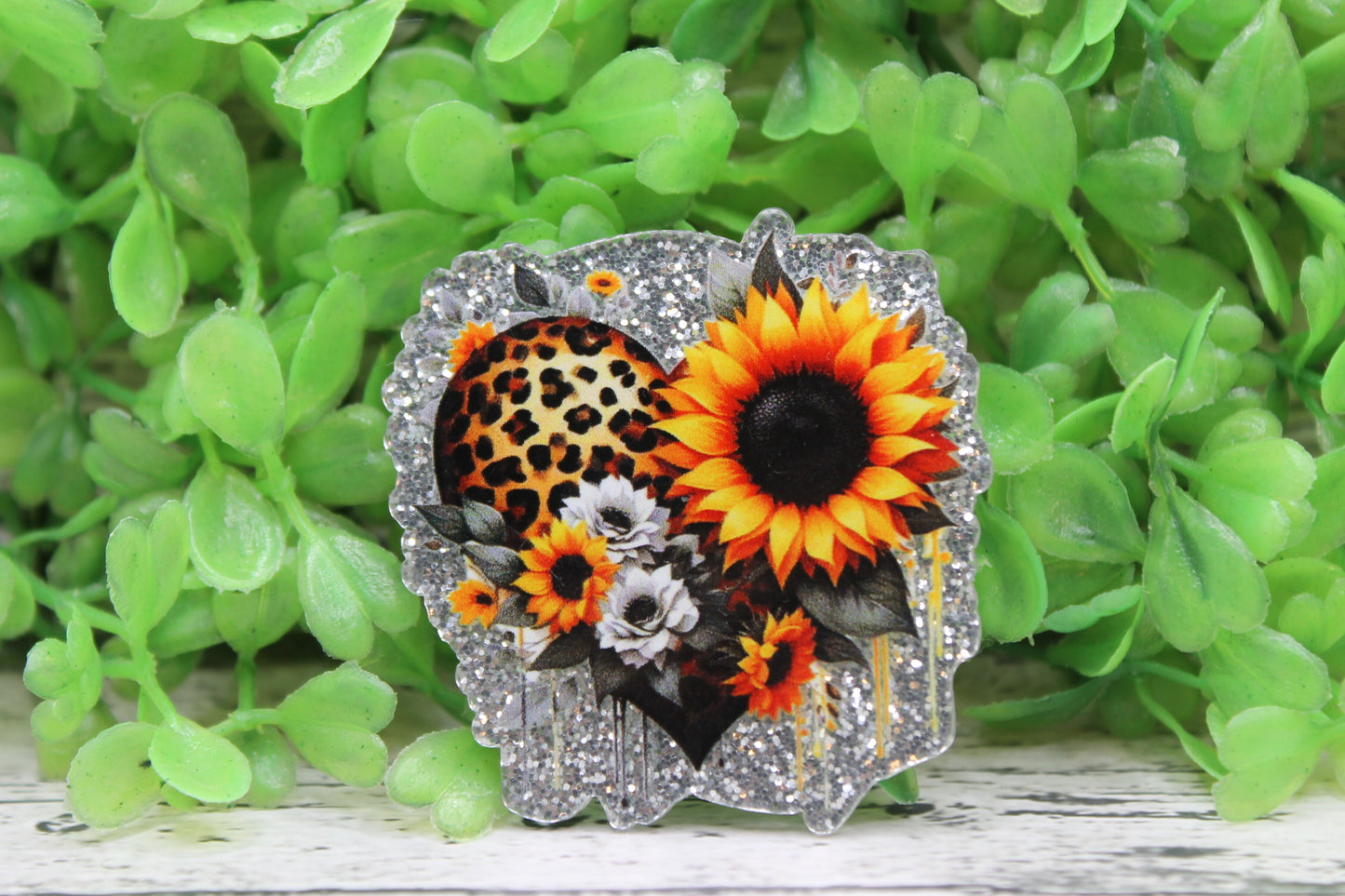 Leopard Heart and Sunflowers Badge Reel