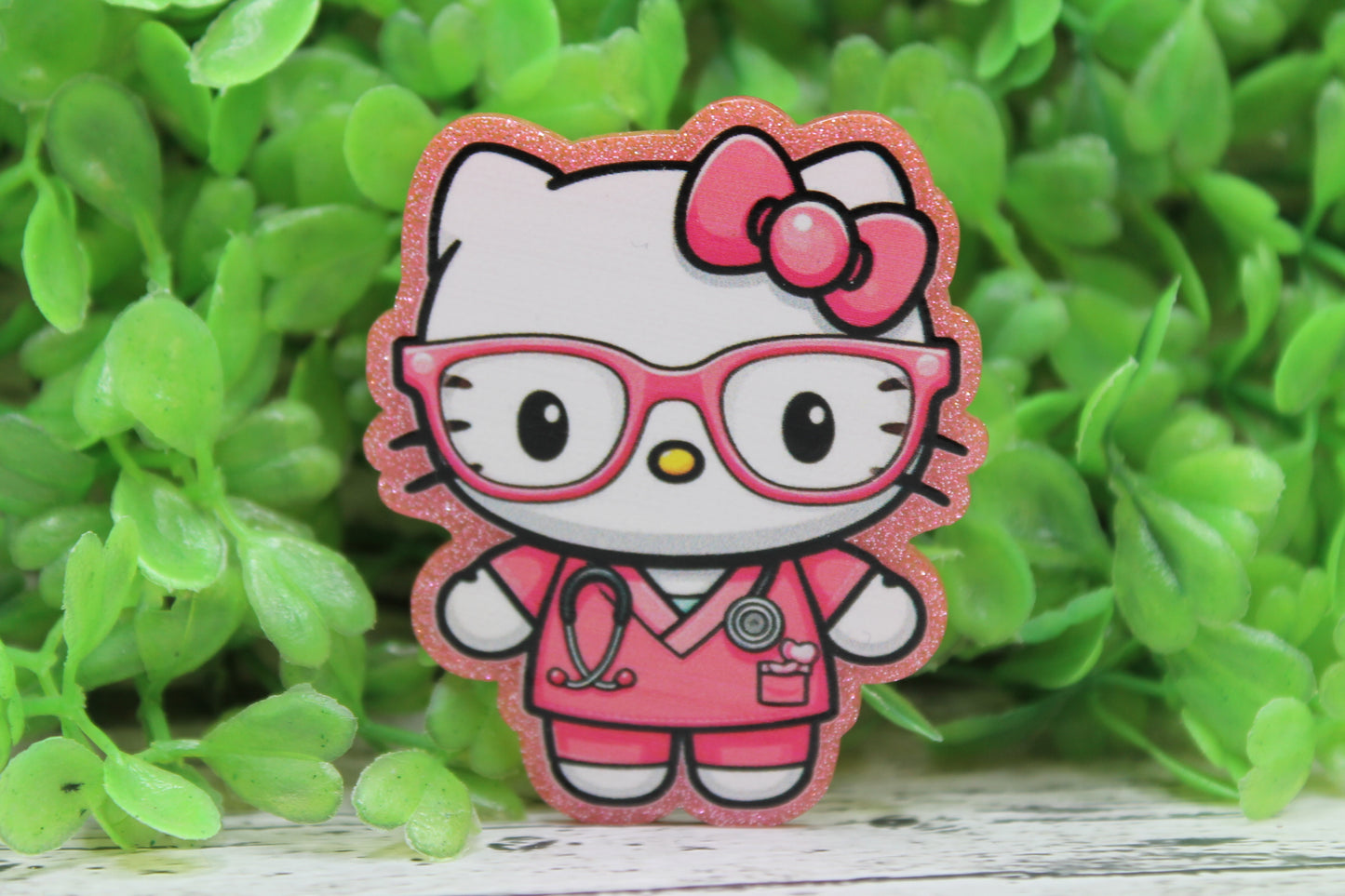 Pink Scrubs Cat Badge Reel