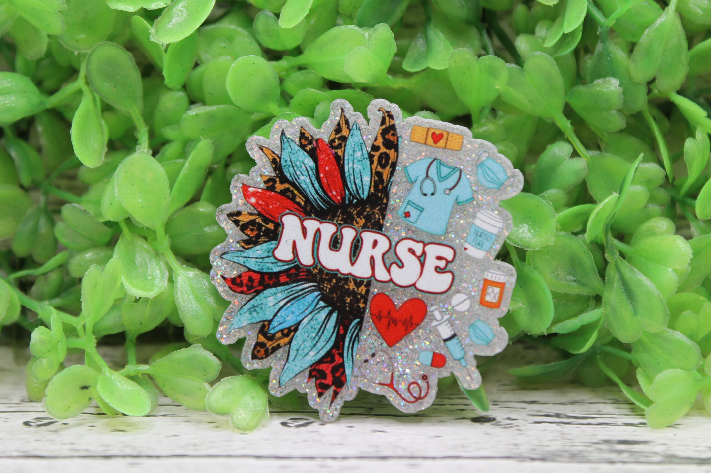 Nurse Collage Sunflower Badge Reel