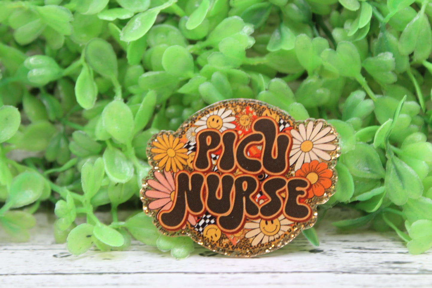 PICU Nurse Retro Floral Badge Reel
