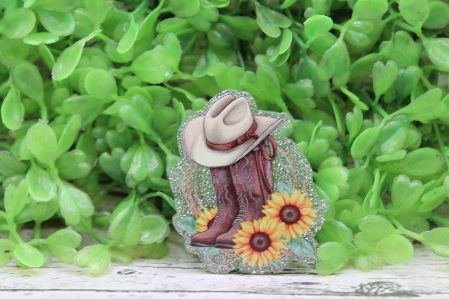 Western Boots, Hat & Sunflowers Badge Reel