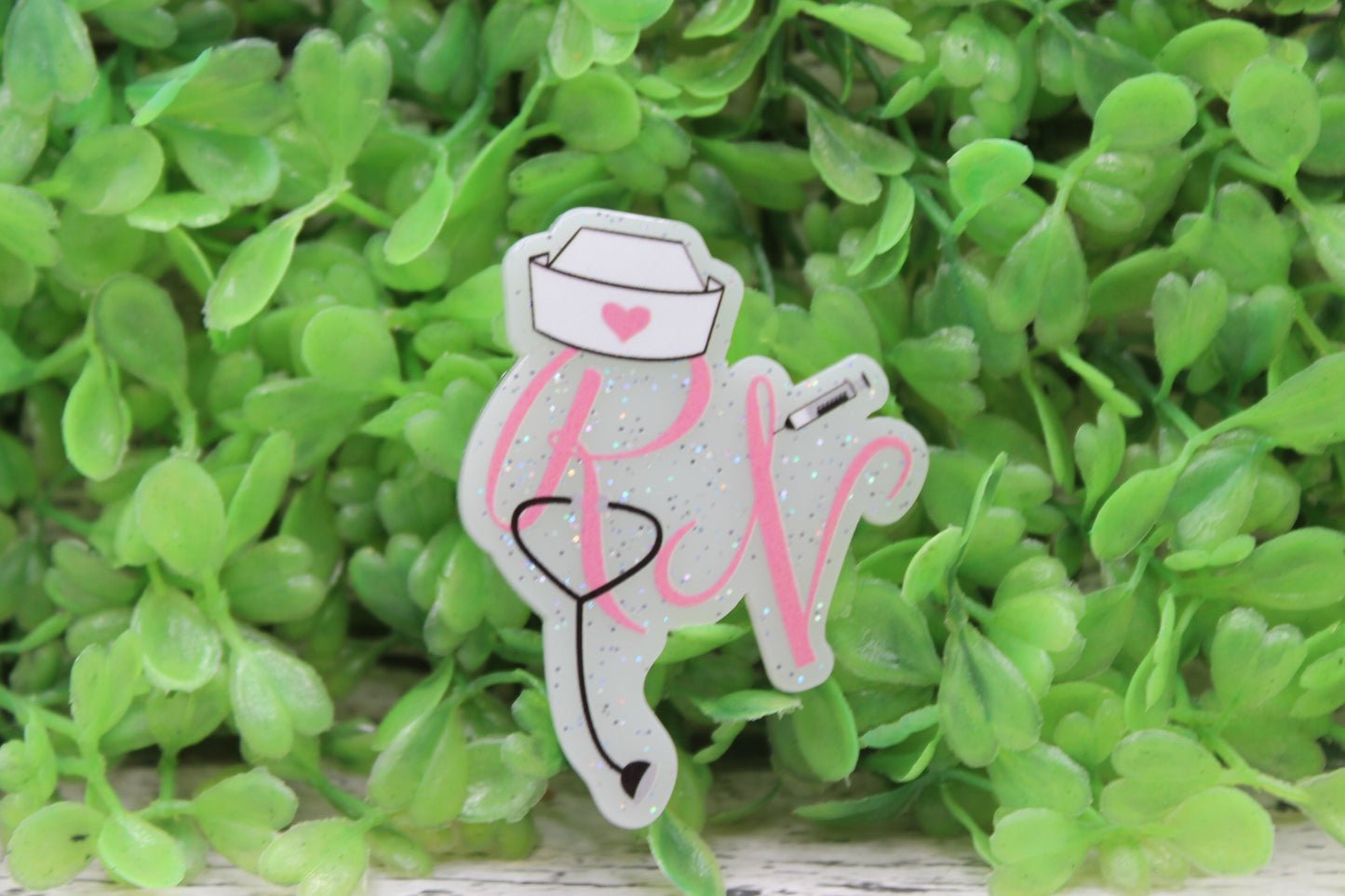RN Hat and Stethoscope Pink Badge Reel