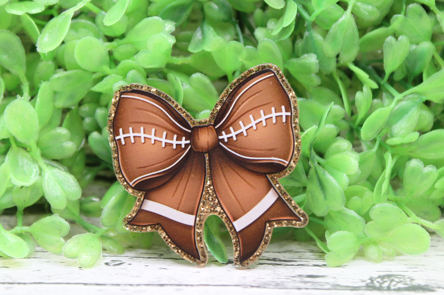 Football Bow on Gold Glitter Badge Reel