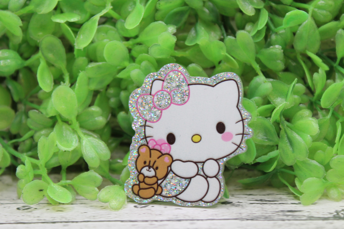 Cat with Teddy Bear Badge Reel